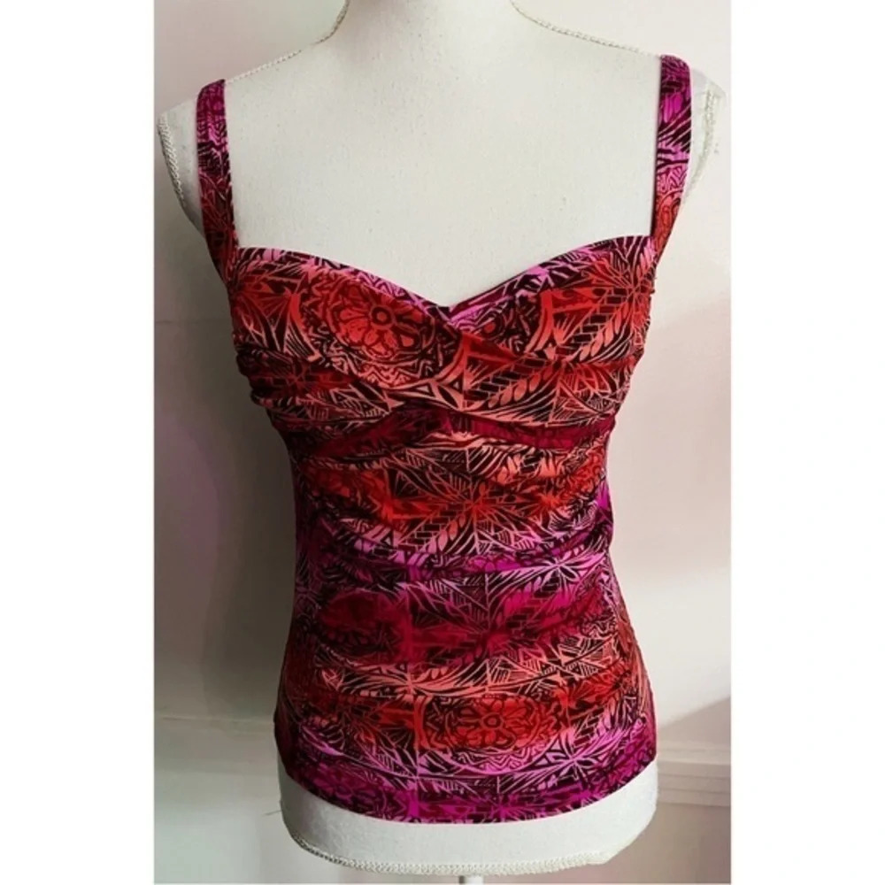 La Blanca by Rod Beattie • Pink Red Multi Color Tankini Swim Top
